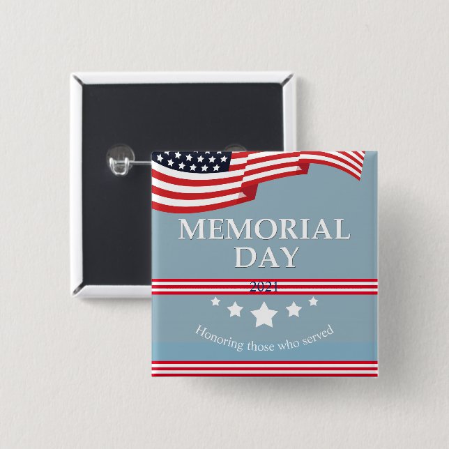 Memorial Day American Flag Typography Patriotic Button (Front & Back)
