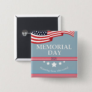 Memorial Day American Flag Typography Patriotic Button