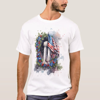 Memorial Day American Flag & Wreath T-Shirt 