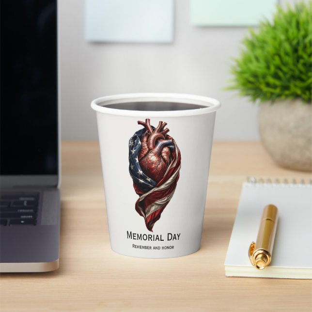 Memorial Day American Heart Tribute Paper Cups (Insitu)
