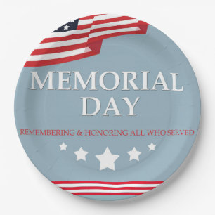 Memorial Day American Red White & Blue Flag Paper Plates