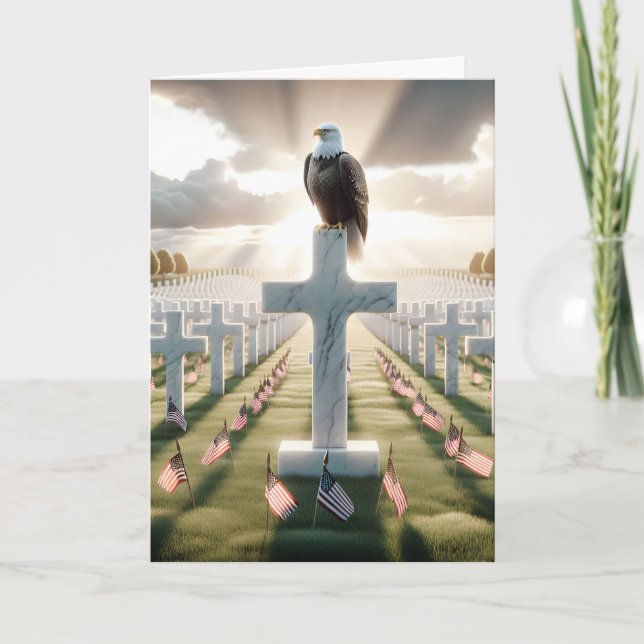 Memorial Day Bald Eagle On a Cross Card (Front)