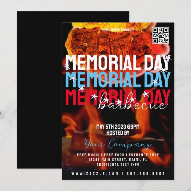 Memorial Day Barbecue Event Company Party Flyer Invitation (Front/Back)