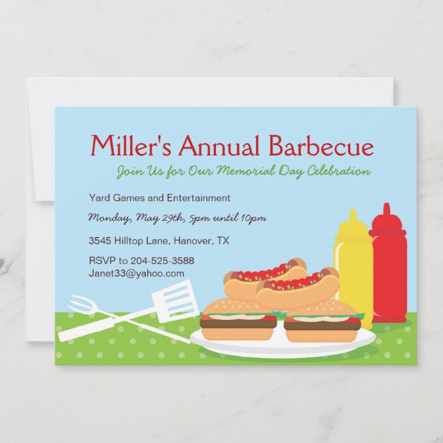 Memorial Day Barbecue Party Invitations (Front)
