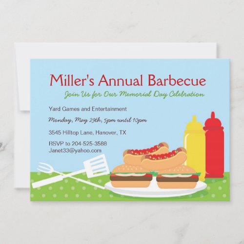 Memorial Day Barbecue Party Invitations