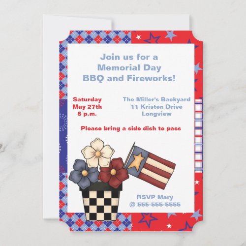 Memorial Day BBQ And Fireworks Invitation
