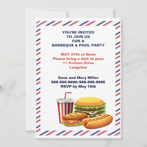 Memorial Day BBQ And Pool Party Invitation