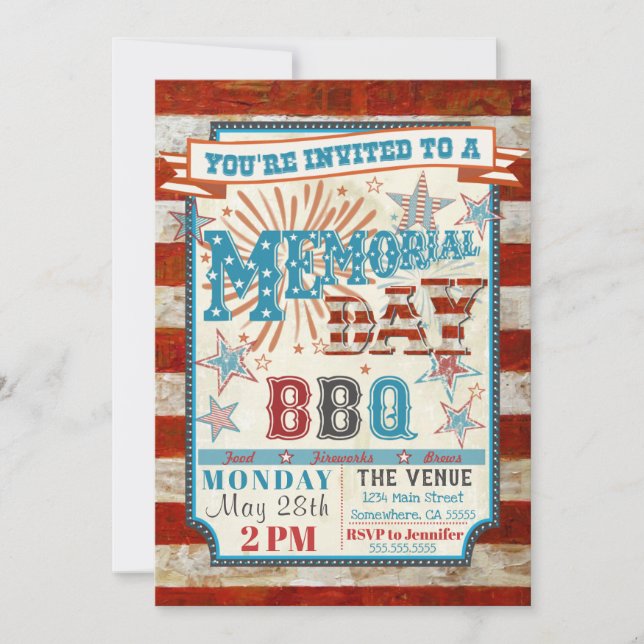 Memorial Day BBQ Cookout Invitations (Front)