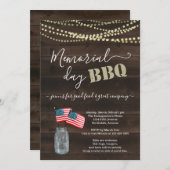 Memorial Day BBQ Party Invitation - Rustic Wood (Front/Back)
