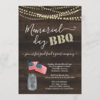 Memorial Day BBQ Party Invitation - Rustic Wood