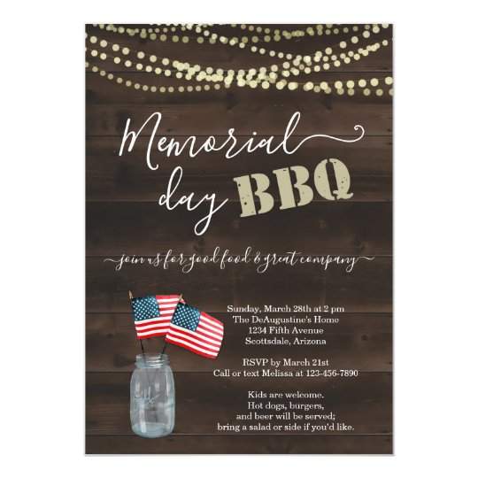 Memorial Day BBQ Party Invitation Rustic Woo