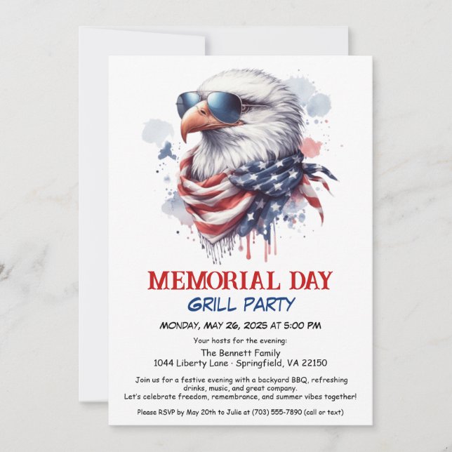 Memorial Day BBQ Party | Patriotic Back Grill Invitation (Front)
