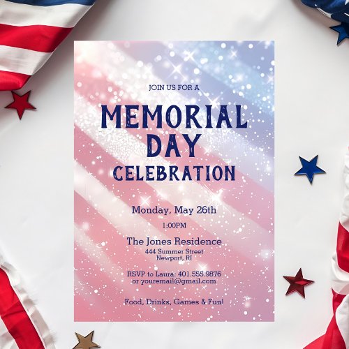 Memorial Day BBQ Party Red White Blue Patriotic Invitation