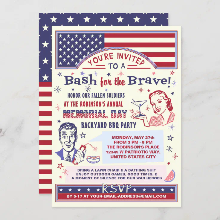 Memorial Day q Party Retro Patriotic Summer Invitation Zazzle