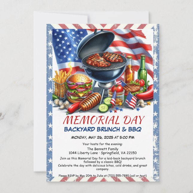 Memorial Day BBQ | Patriotic Backyard Cookout Invitation (Front)