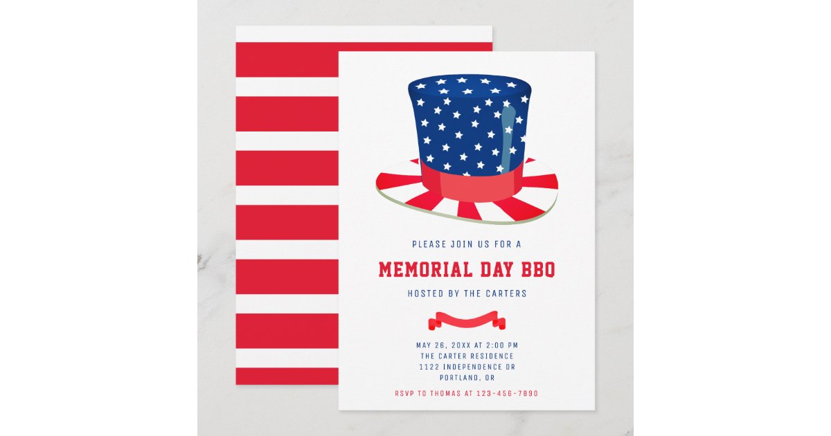 Memorial Day BBQ Red White Blue Invitation | Zazzle