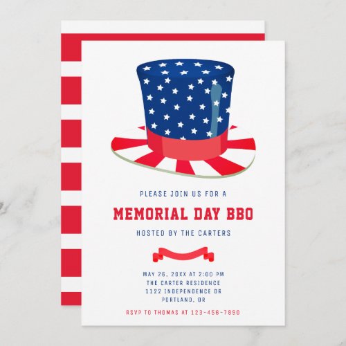 Memorial Day BBQ Red White Blue Invitation