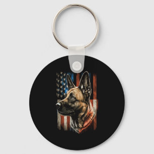 Memorial Day Belgian Malinois American Flag USA Keychain