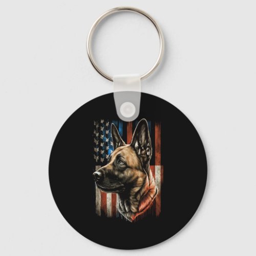 Memorial Day Belgian Malinois American Flag USA  Keychain