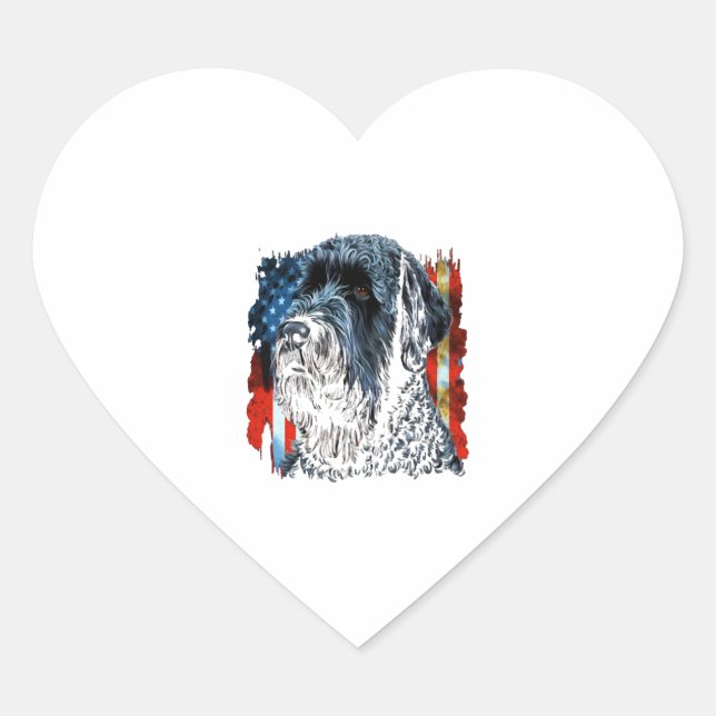 Memorial Day Black Russian Terrier American Flag Heart Sticker (Front)