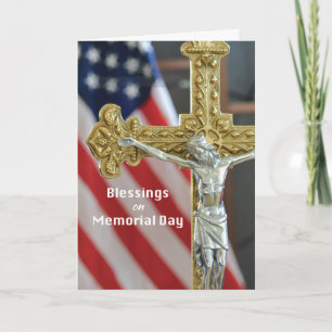 Memorial Day Blessings with Cross and Flag Card