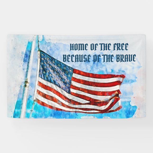 Memorial Day  Blue Watercolor America Flag Banner (Horizontal)