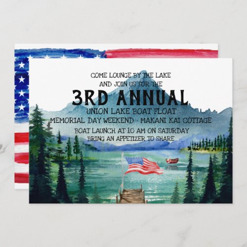 Memorial Day Boat Float  Lakeside Party Invitation