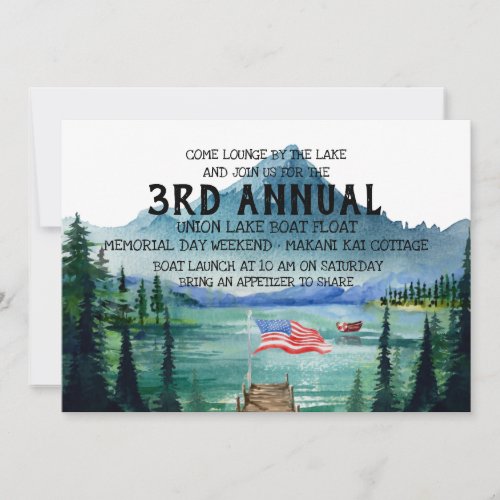 Memorial Day Boat Float  Lakeside Party Invitation