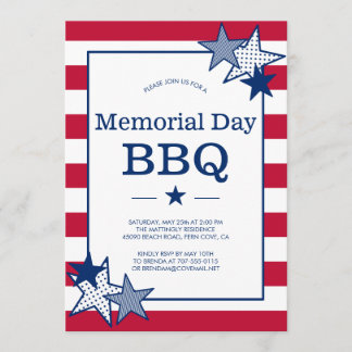 Memorial Day Bold Stars and Stripes Patriotic BBQ Invitation