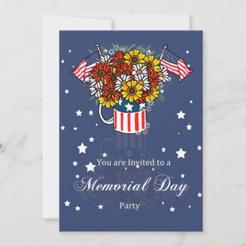 Memorial Day Card Party Invitation With Flowers In