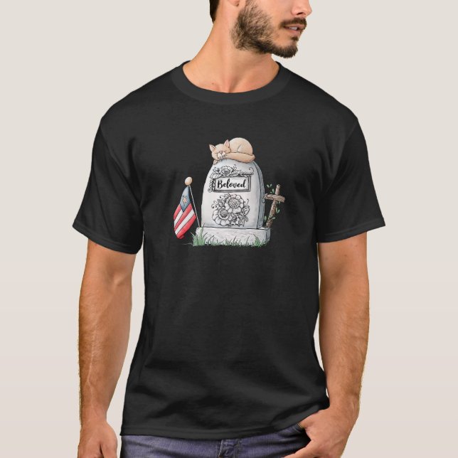 Memorial Day Cat For Women And Veterans Cute Ameri T-Shirt (Front)