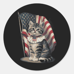 Memorial Day Cat Funny Kitten 4th Of July Patrioti Classic Round Sticker