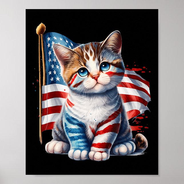 Memorial Day Cat Funny Kitten 4th Of July Patrioti Poster (Front)