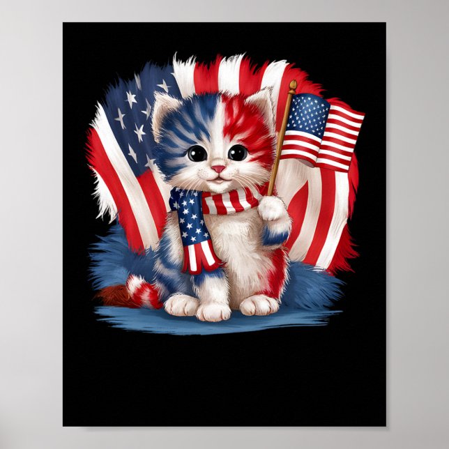 Memorial Day Cat Funny Kitten 4th Of July Patrioti Poster (Front)