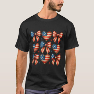 Memorial Day Cute Usa Flag Bow Coquette Women Girl T-Shirt