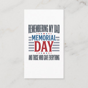 Memorial Day Dad Tribute Patriotic Business Card