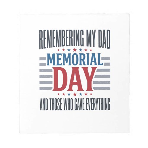 Memorial Day Dad Tribute Patriotic Notepad
