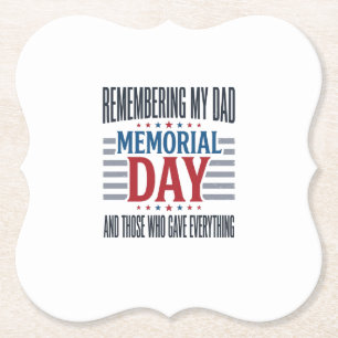 Memorial Day Dad Tribute Patriotic Paper Coaster