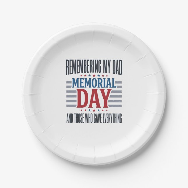 Memorial Day Dad Tribute Patriotic Paper Plates (Front)