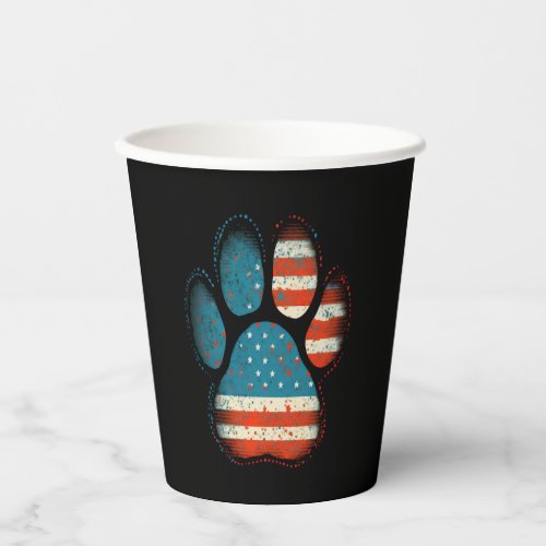 Memorial Day Dog Paw Print American USA Flag 4th Paper Cups