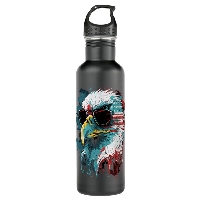 Memorial Day Eagle Wearing Sunglasses American USA Stainless Steel Water Bottle (Front)
