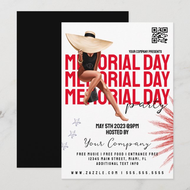 Memorial Day Event Girly Patriotic Party Flyers   Invitation (Front/Back)