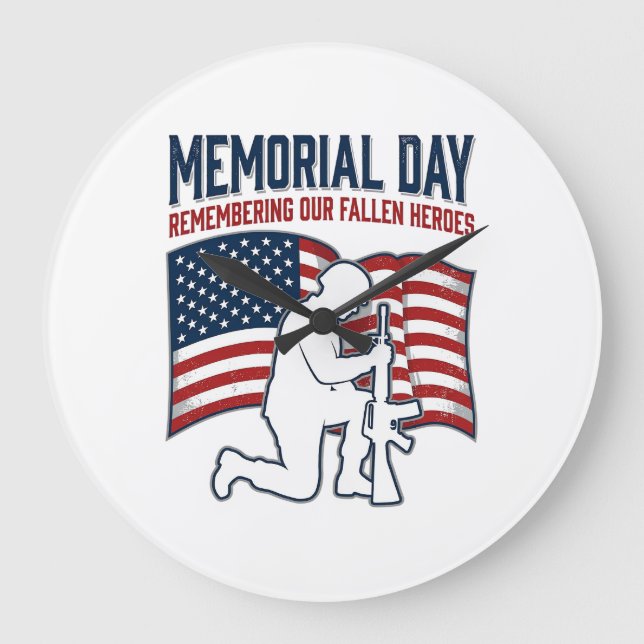 Memorial Day Fallen Heroes Patriotic Soldier Shirt Large Clock (Front)
