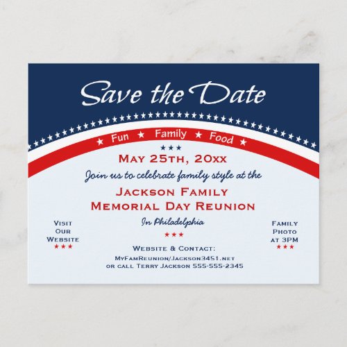 Memorial Day Family Reunion Party Save the Date Announcement Postcard