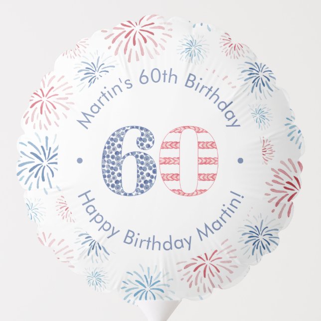 Memorial Day Firework Bursts 60th Birthday Party Balloon (Back)