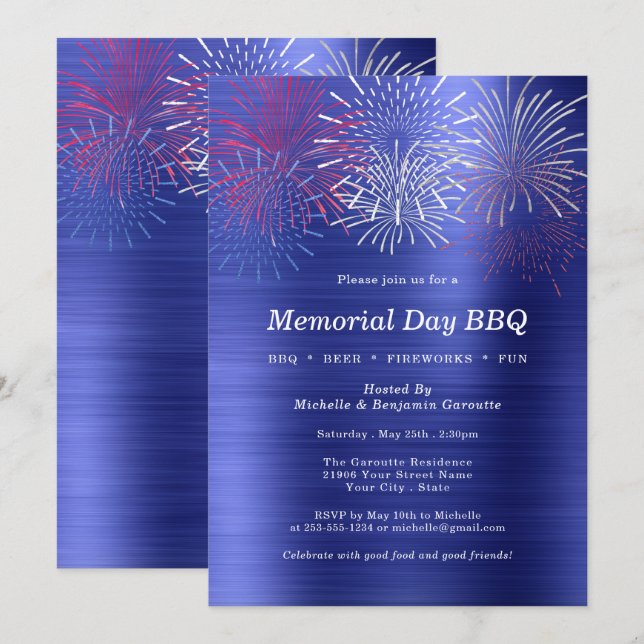 Memorial Day Fireworks Barbecue Party Invitation (Front/Back)