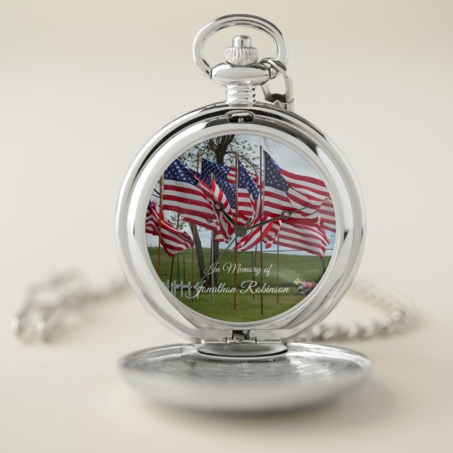 Memorial Day Flags Remembrance Pocket Watch (Inside)