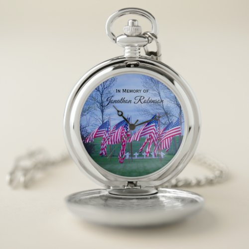 Memorial Day Flags Veteran Remembrance Pocket Watch