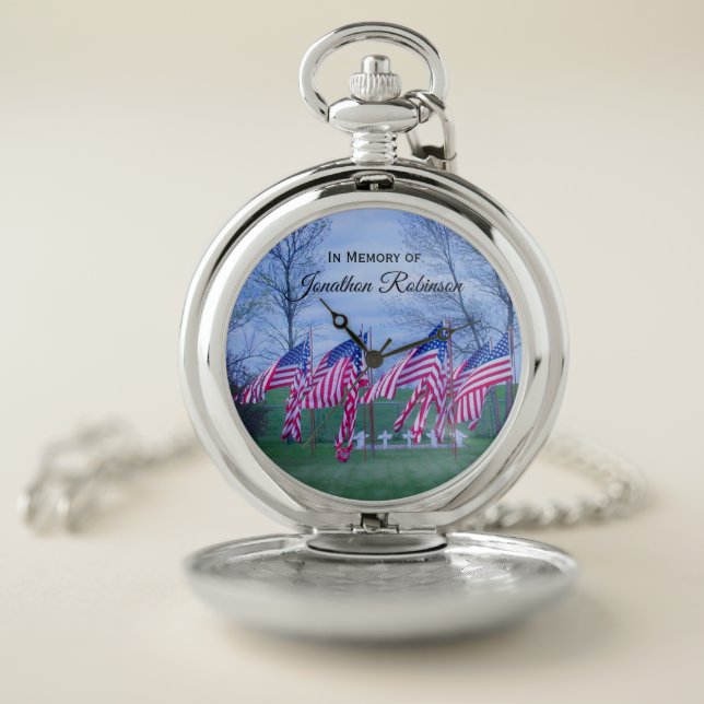 Memorial Day Flags Veteran Remembrance Pocket Watch (Inside)