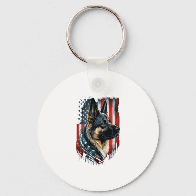 Memorial Day German Shepherd American Flag USA Keychain (Front)